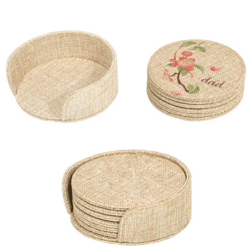 Burlap Round Coaster, Personalised Gift