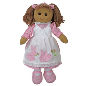 Pink & White Rag Doll With Rabbit Embroidery, Personalised Gift