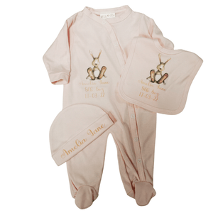 3pc Bunny Babygrow Set, Personalised Gift