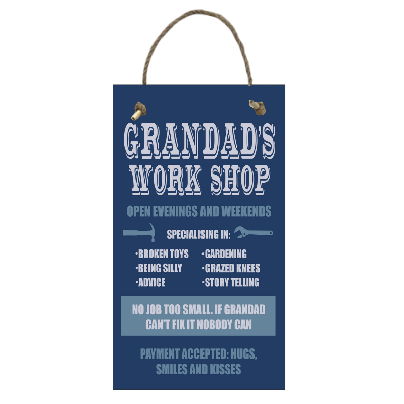 Grandads Workshop Timber Plaque, Personalised Gift