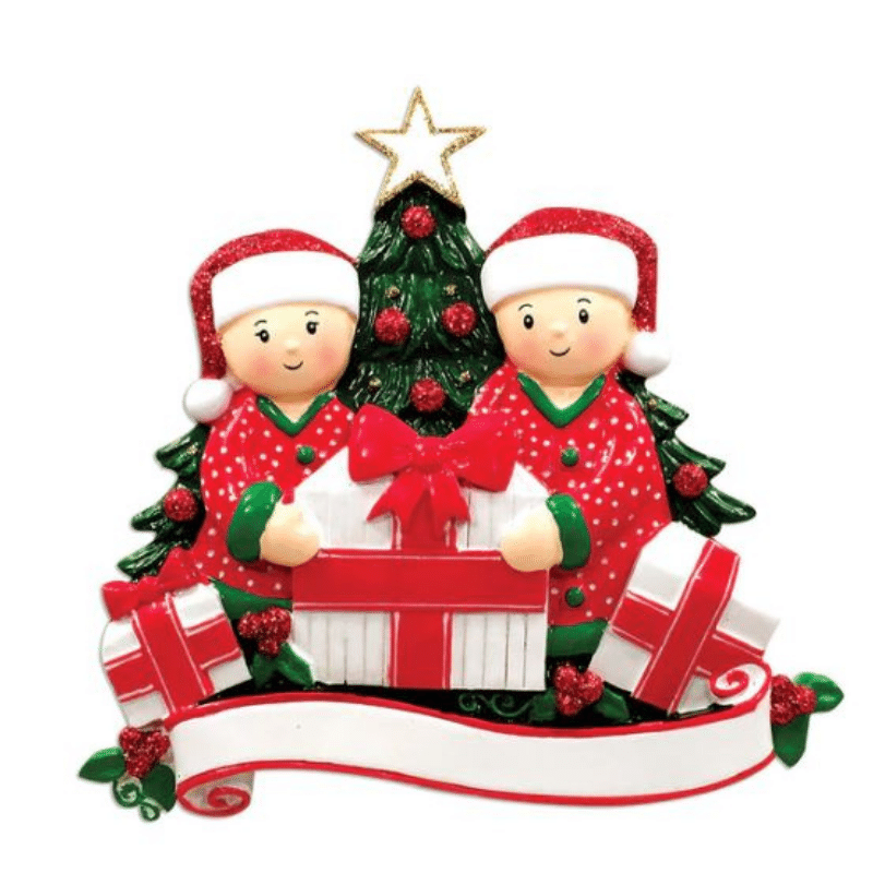 Opening Presents Couple Christmas Decoration, Personalised Gift