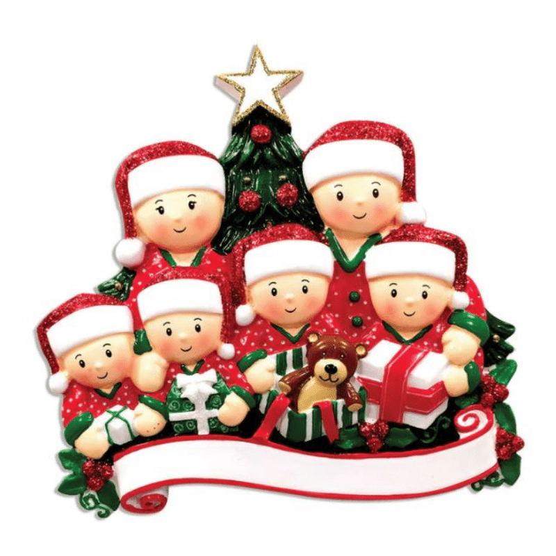 Opening Presents Family of 6 Christmas Decoration, Personalised Gift