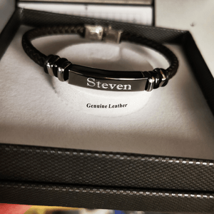 Mens Engravable Leather Bracelet. Personalised Gift