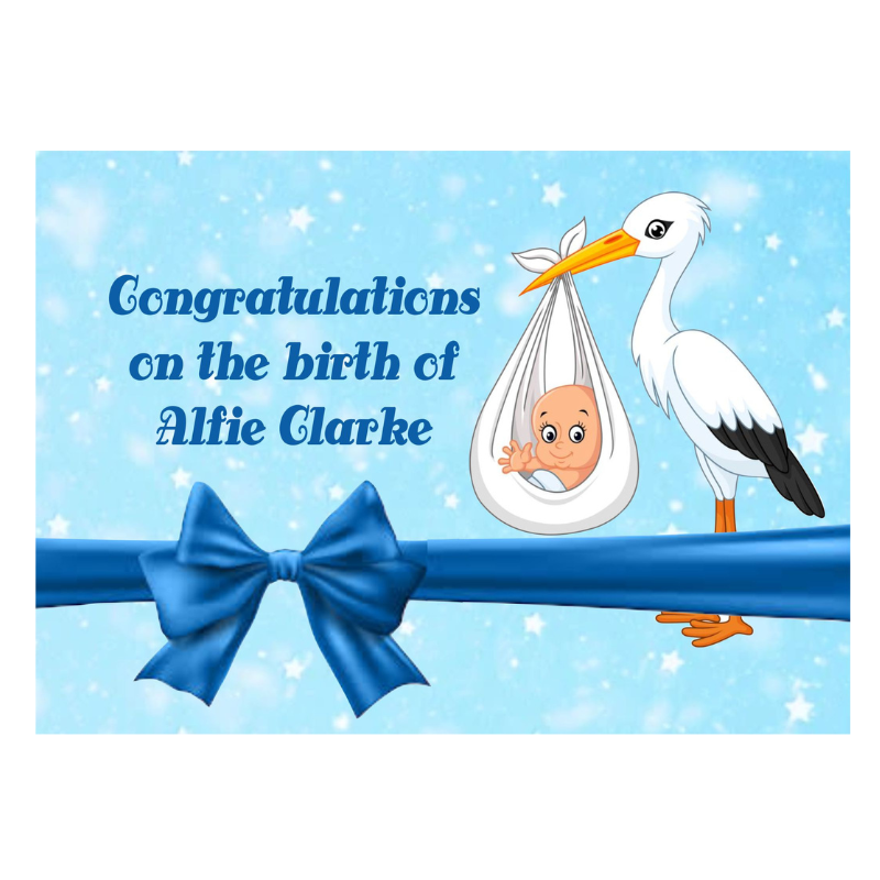 New Baby Boy, Stork Design Card, Personalised Gift