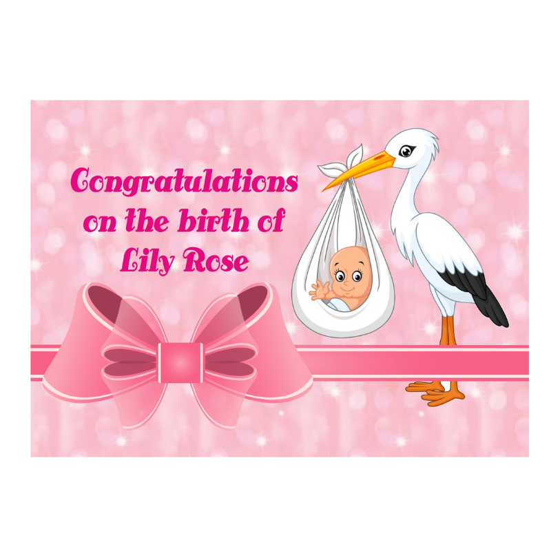New Baby Girl, Stork Design Card, Personalised Gift