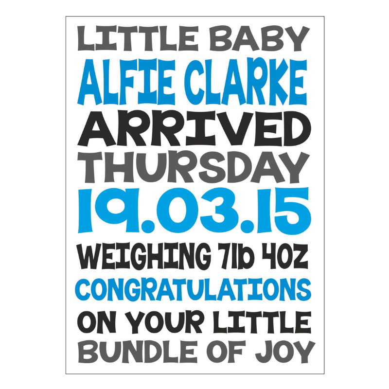 New Baby Boy Card, Personalised Gift