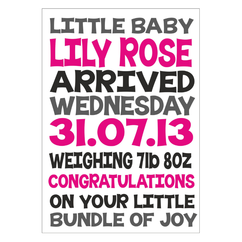 New Baby Girl Card, Personalised Gift