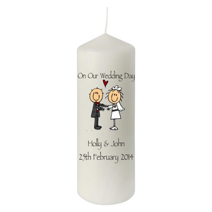 Cartoon Couple Personalised Wedding Candles, Personalised Gift