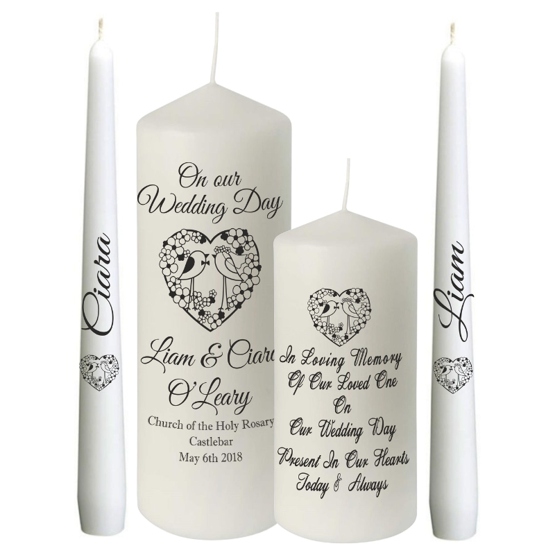 Love Birds Personalised Wedding Candles, Personalised Gift