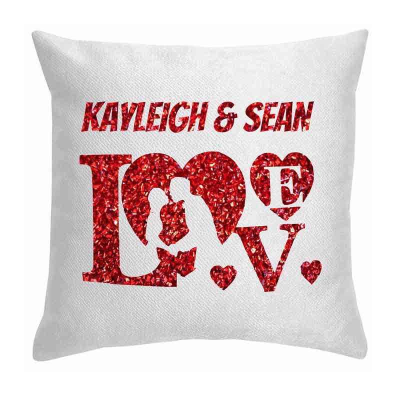 Love Glitter Valentines Cushion, Personalised Gift